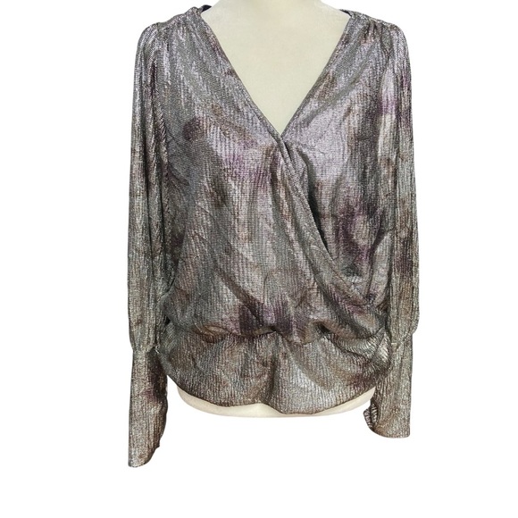 Maison d' Amelie Paris Metallic Crossover Shimmer Blouse Size M Evening Party - Picture 2 of 13